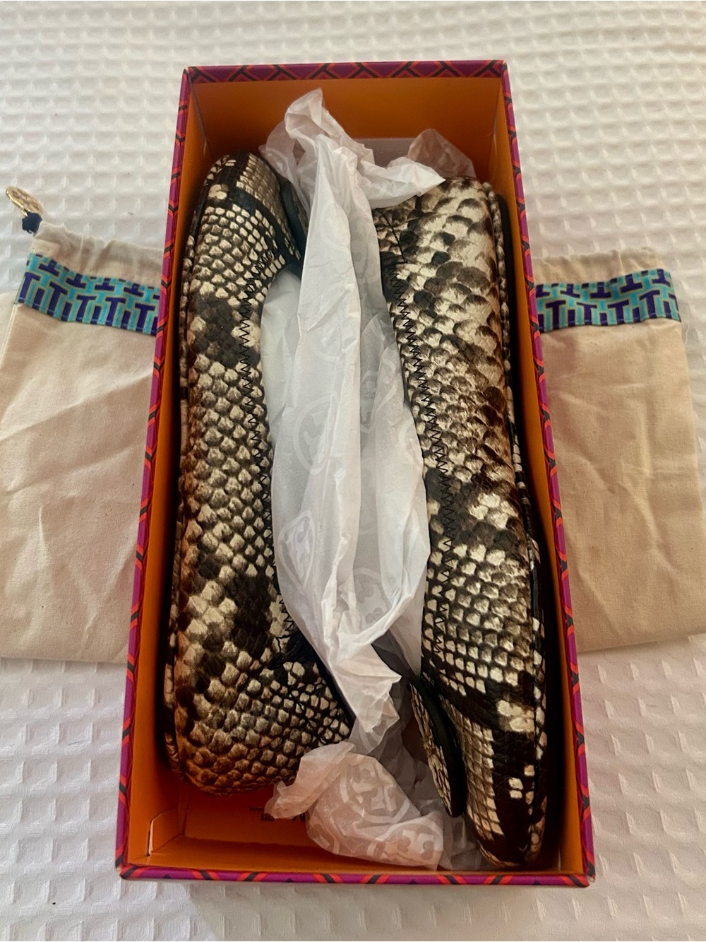 Tory Burch Snake-Print Emma Ballet Flats in Natural and Black - Picture 6 of 8